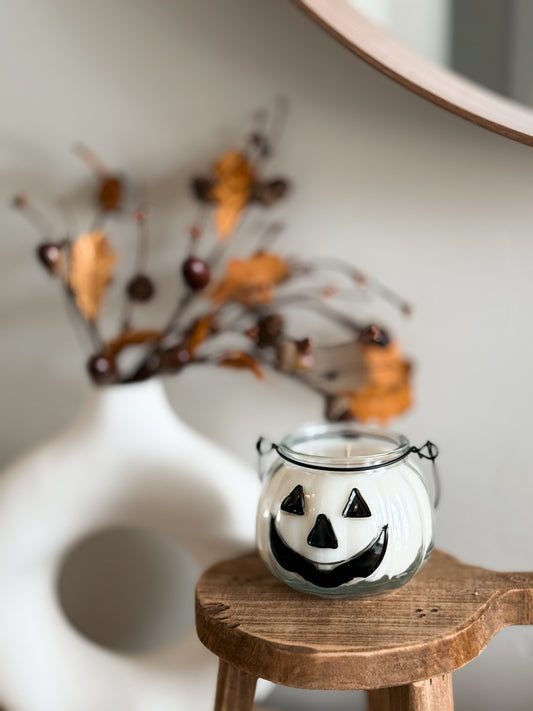 Jack O’ Lantern Pumpkin 12oz Candle (Clear)